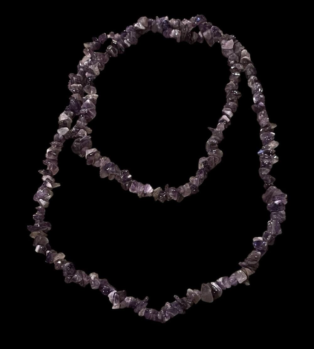 Amethyst Gemstone Chip 34" Necklace Rough Stone 62 Grams